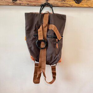 Ronald Furst Brown & Orange Convertible Backpack With Floral Lining & Buckle Str